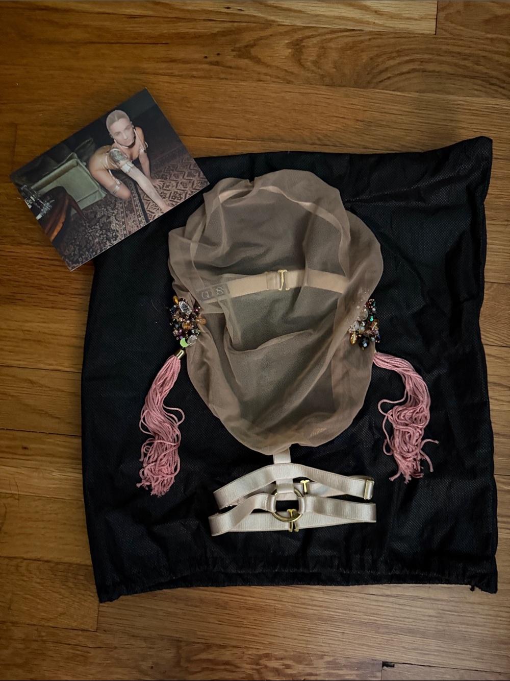 NWT GDDSS of Antwerp Sheer Beige Decorative Headpiece with Pink Tassels